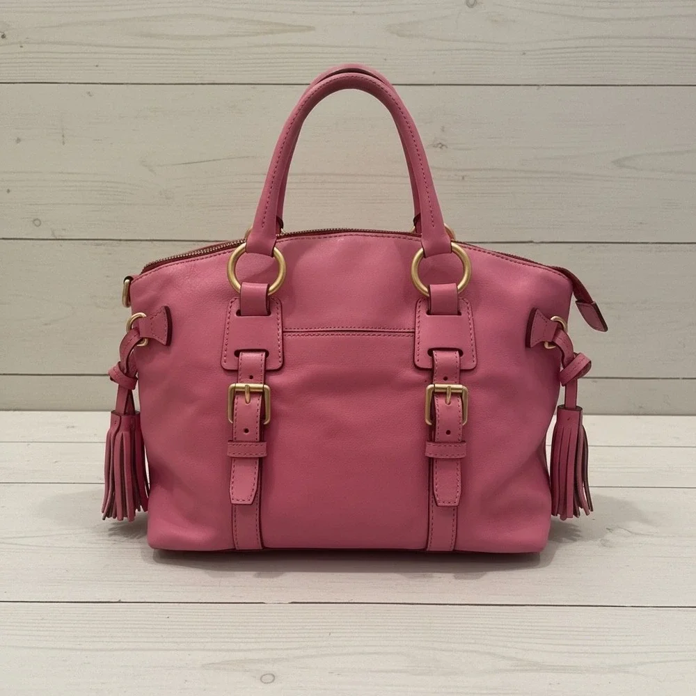 Dooney & Bourke Pink Leather Tassel Satchel Y2K Boho Buckle Handbag